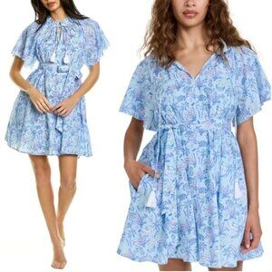 Roller Rabbit Paradise Temmy Floral Elephant Printed Nightgown Dress Blue XS